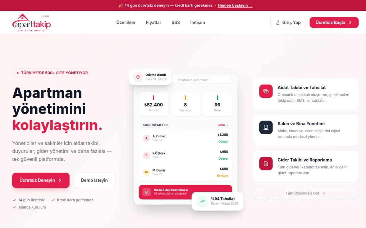 ApartTakip website screenshot