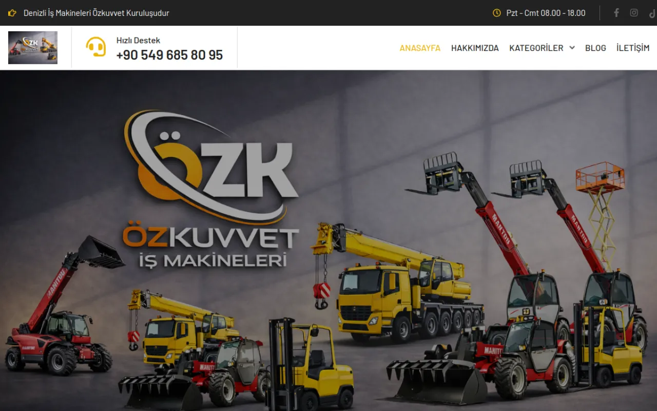 Özkuvvet İş Makineleri website screenshot