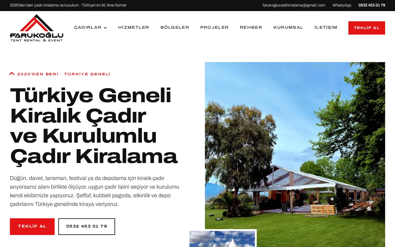 Farukoğlu Çadır Kiralama website screenshot