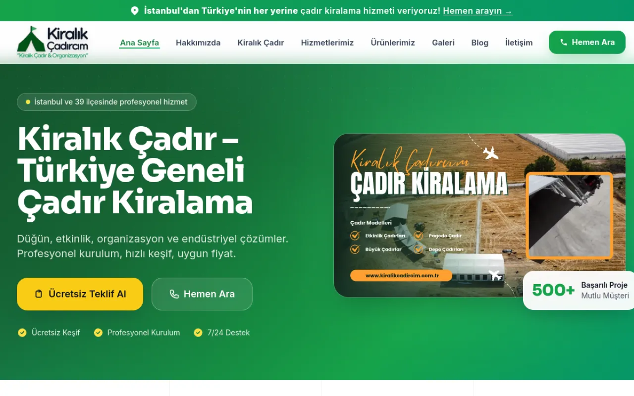 Kiralık Çadırcım website screenshot
