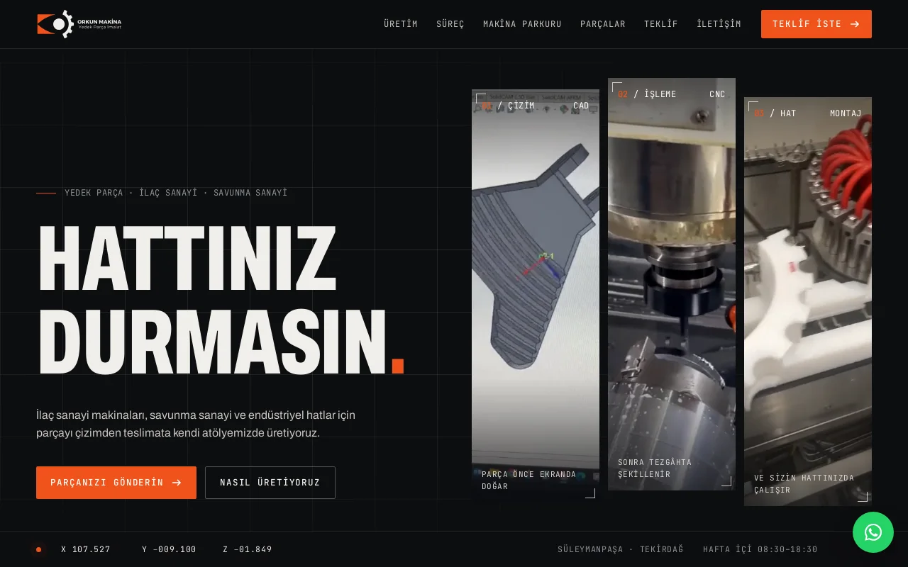 Orkun Makina web sitesi ekran görüntüsü